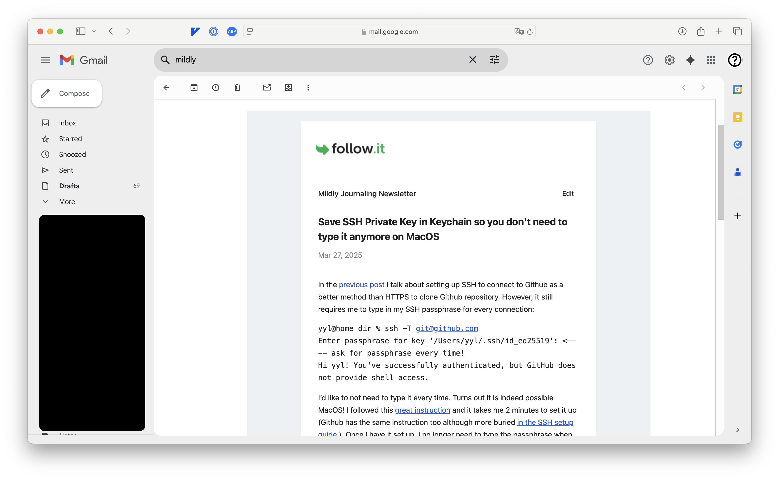 Newsletter look on a desktop