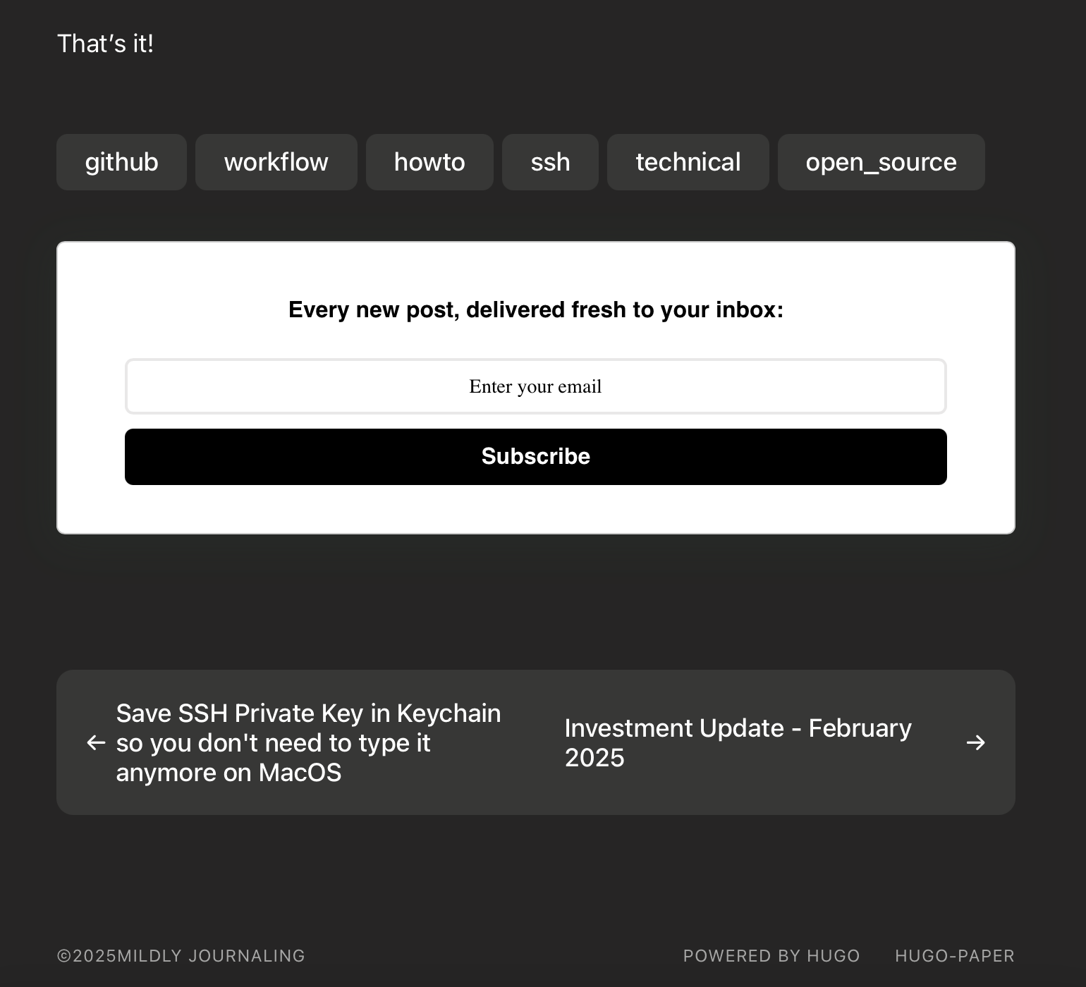 Subscribe form at the end of the post